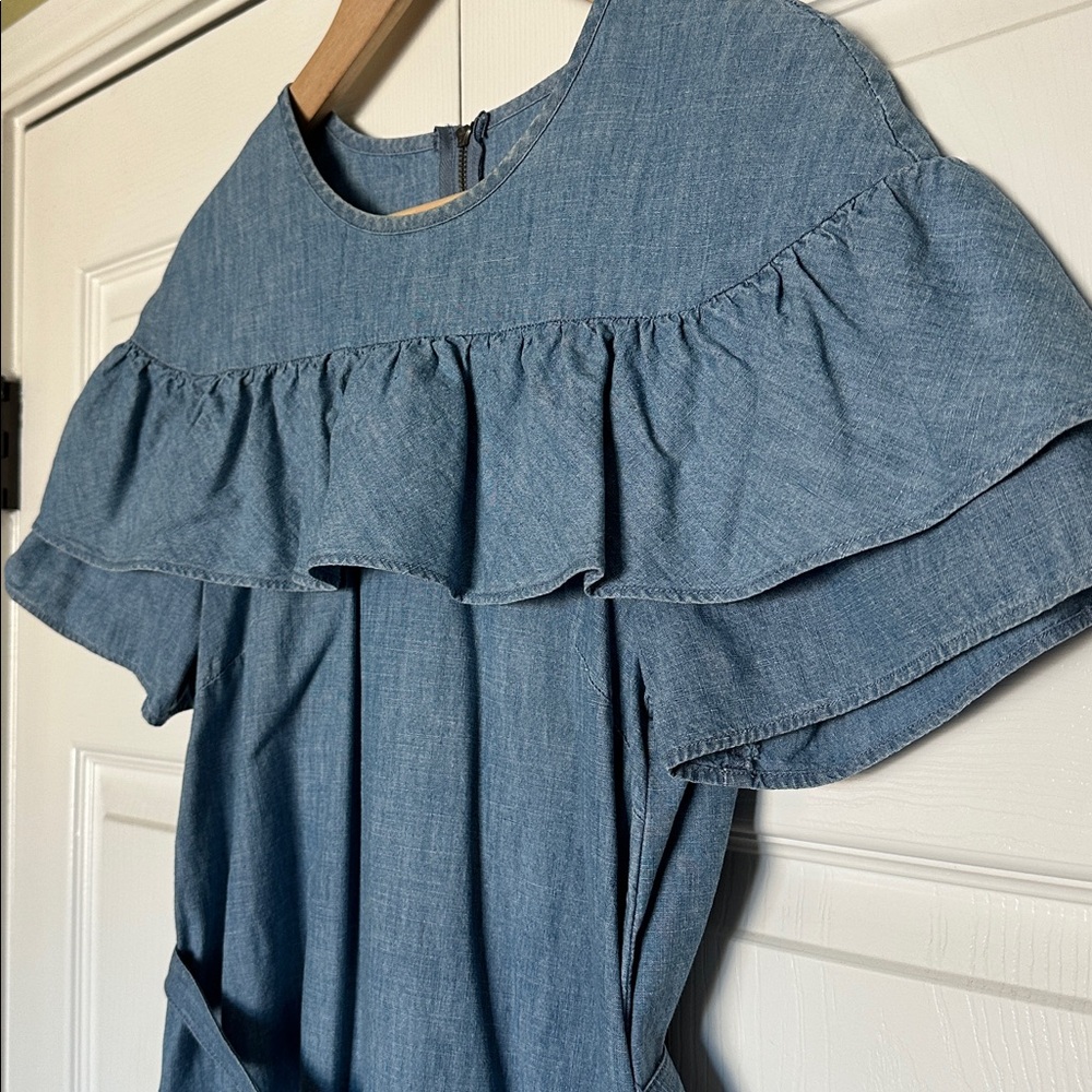 J CREW CHAMBRAY RUFFLE DENIM DRESS SIZE 4 - Picture 4 of 11